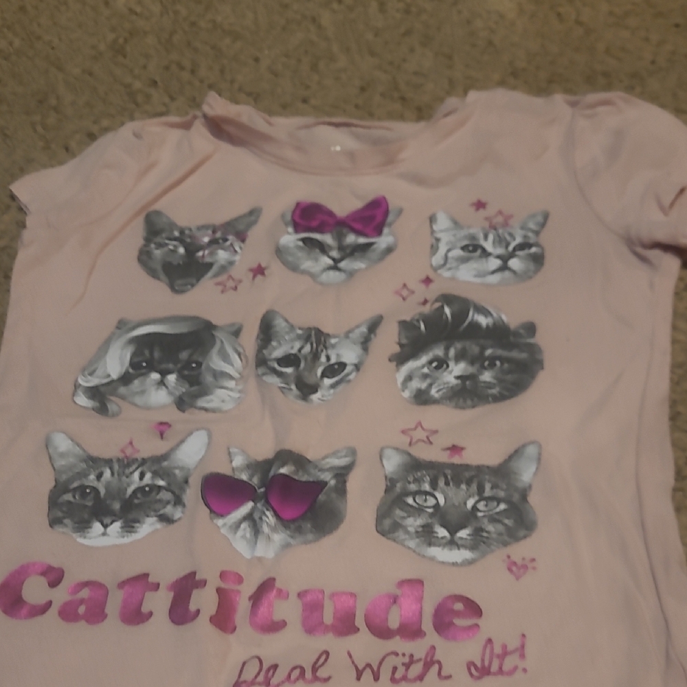 one 5 one Pink and Gray Cat Graphic Tee